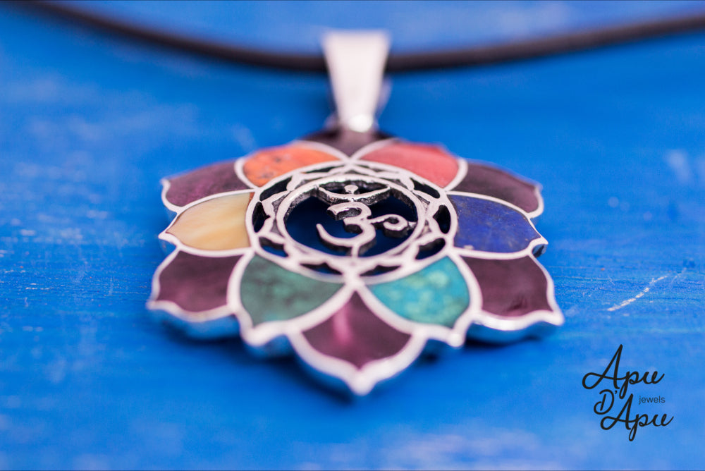 lotus flower pendant - OM symbol chakra necklace - kundalini jewelry – Apu  D'Apu jewels