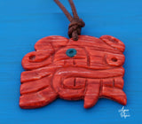 jaguar spirit animal guide necklace, handcarved red spondylus on leather