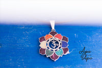 OM necklace silver and chakra colors, spiritual silver jewelr