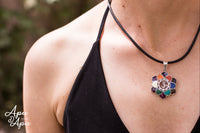 lotus flower necklace, OM symbol pendant, spiritual silver jewelry inlay
