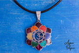lotus flower pendant, silver with chakra colors
