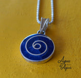 blue pachamama symbol necklace, peruvian silver jewelry
