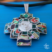 chakana inca, large Peruvian cross necklace for man