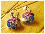 flower of life silver dangle drop earrings with 7 chakra colors - Peru