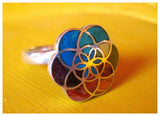 flower of life silver ring with 7 chakra of yoga