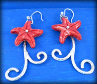 red sea star coral and silver romantic earrings