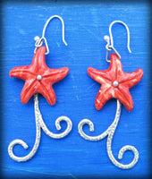 red starfish earrings, sea star earrings, best marine life jewelry