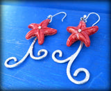 ocean earrings, red starfish earrings for sailor