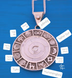 pachamama pendant large, with Inca calendar around, 950 silver, mother of pearl