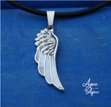 angel wing pendant necklace, white feather pendant silver