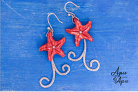 unique red starfish earrings silver handmade