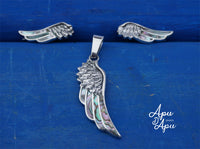 angel wings jewelry set, pendant necklace and earrings