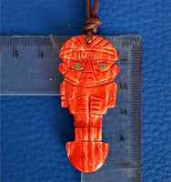 tumi pendant large, red shell, handcarved, on leather necklace