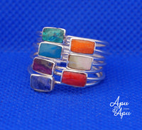 weekly ring in sterling silver and colorful stones, yoga ring